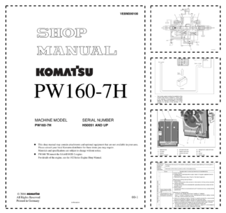 Komatsu PW160-7H Wheeled Excavator Workshop Manual SN H50051 and UP