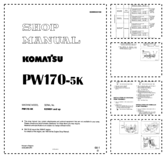 Komatsu PW170-5K Wheeled Excavator Workshop Manual SN K20001 and UP