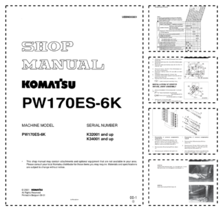 Komatsu PW170ES-6K Wheeled Excavator Workshop Manual SN K32001 K34001 and UP UEBM000801