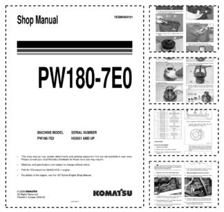 Komatsu PW180-7E0 Wheeled Excavator Workshop Manual SN H55051 and UP