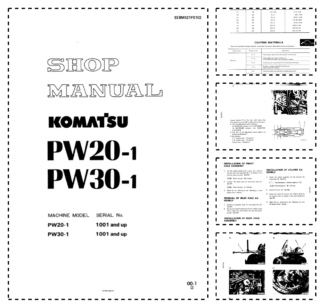 Komatsu PW20-1 PW30-1 Wheeled Excavator Workshop Manual SN 1001 and UP