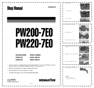 Komatsu PW200-7E0 PW220-7Eo Wheeled Excavator Workshop Manual SN H55051 and UP