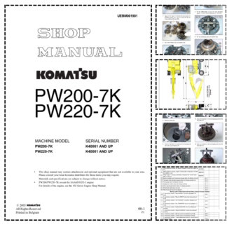 Komatsu PW200-7K PW220-7K Wheeled Excavator Workshop Manual SN K400001 and UP