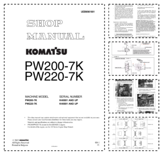 Komatsu PW200-7K PW220-7K Wheeled Excavator Workshop Manual SN K40001 and UP