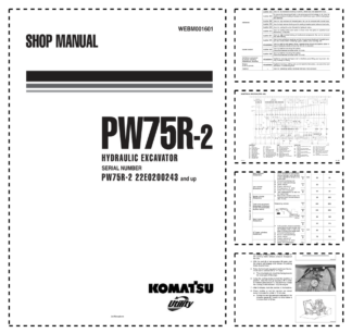 Komatsu PW75R-2 Wheeled Excavator Workshop Manual SN 22E0200243 and UP