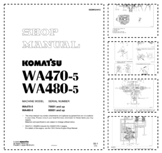 Komatsu WA470-5 WA480-5 Wheel Loader Workshop Manual SN 70001 80001 and UP