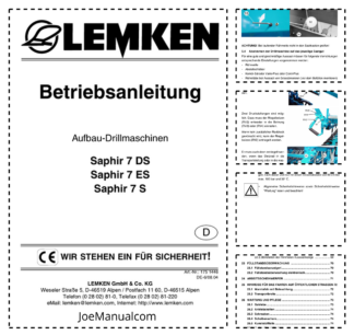 Lemken Saphir 7 DS ES S Seed Drill Operators Manual DE