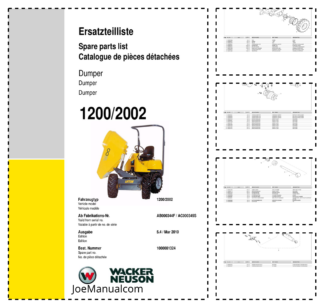 Wacker Neuson 1200 2002 Dumper Parts Catalog SN from AB000344F AC000345S v5.4