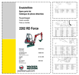Wacker Neuson 2202 RD FORCE Crawler Excavator Parts Catalog SN from 1339000 1998 v2.0