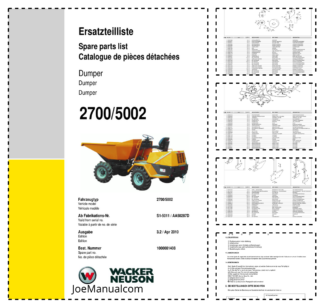 Wacker Neuson 2700 5002 Dumper Parts Catalog S1-5011 AA50287D v3.2