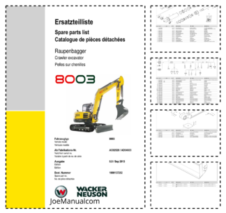 Wacker Neuson 8003 Excavator Parts Catalog SN from AC02528 AD04603 v5.5
