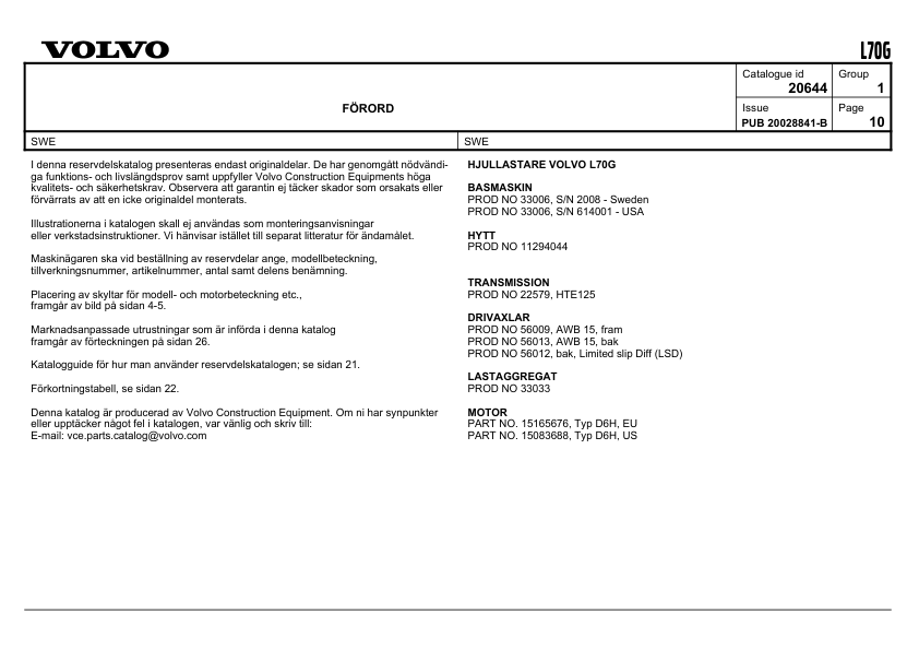 VOLVO L70G Wheel Loader Parts Catalog - Image 3
