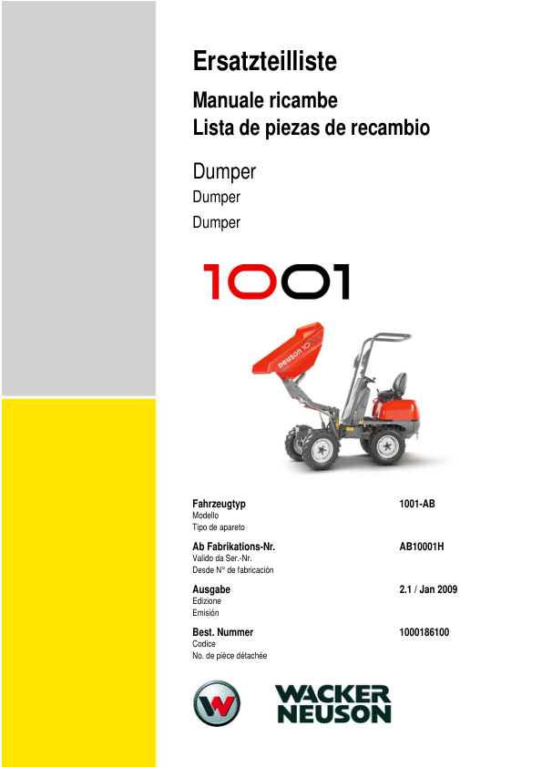 Wacker Neuson 1001-AB Dumper Parts Catalog SN from AB10001H v2.1 - Image 2