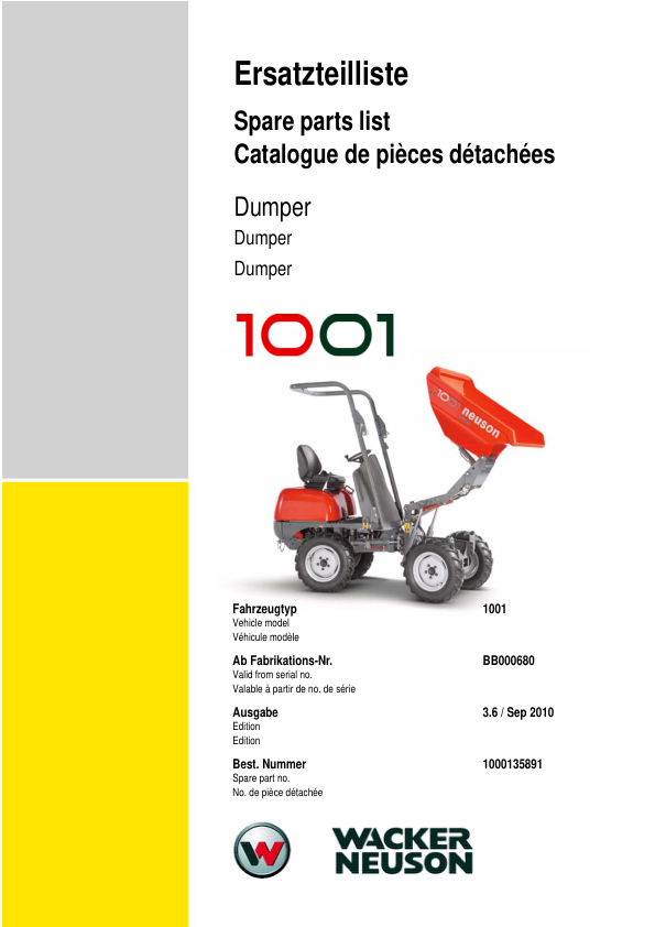 Wacker Neuson 1001 Dumper Parts Catalog from BB000680 v3.6 - Image 2