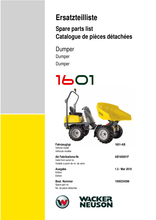 Wacker Neuson 1601 Dumper Parts Catalog SN from AB160001F v1.5 - Image 2