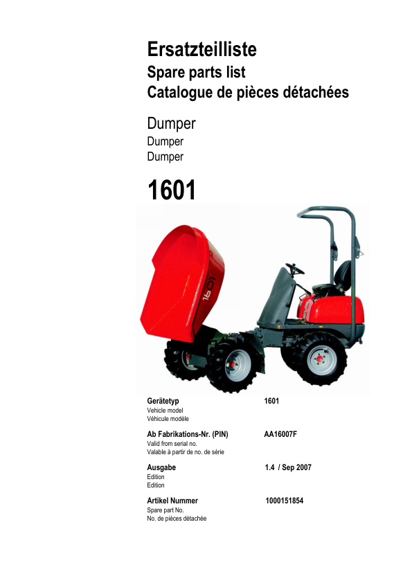 Wacker Neuson 1601 Dumper Parts Catalog - Image 2
