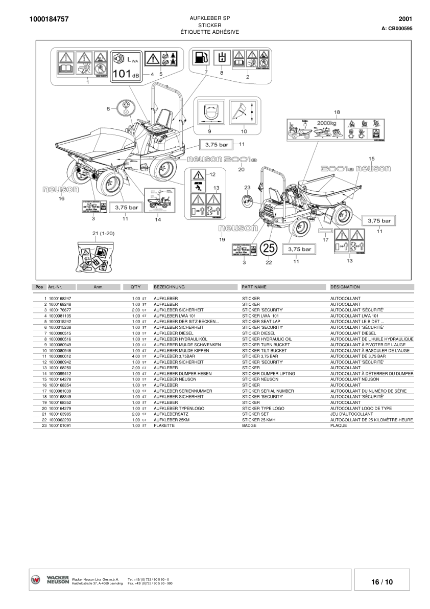 Wacker Neuson 2001 Dumper Parts Catalog SN from CB000520 EA01294 v2.7 - Image 12