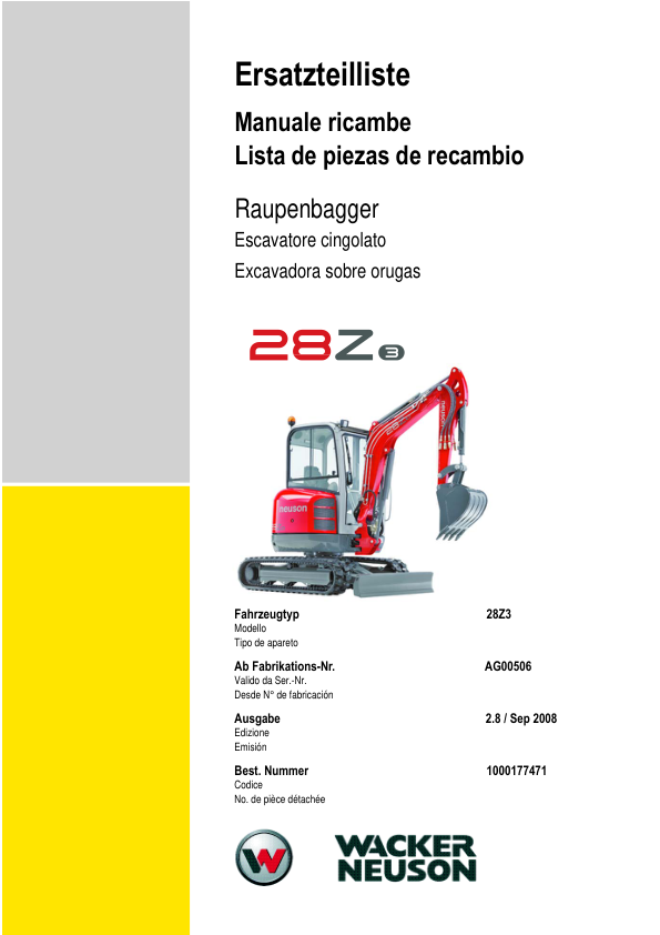 Wacker Neuson 28Z3 Crawler Excavator Parts Catalog SN from AG00506 v2.8 - Image 2