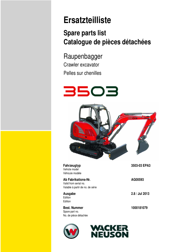 Wacker Neuson 3503 EPA3 Crawler Excavator Parts Catalog SN from AG00593 v2.8 - Image 2