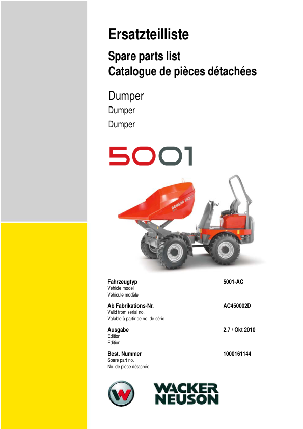Wacker Neuson 5001 Dumper Parts Catalog SN from AC450002D v2.7 - Image 2