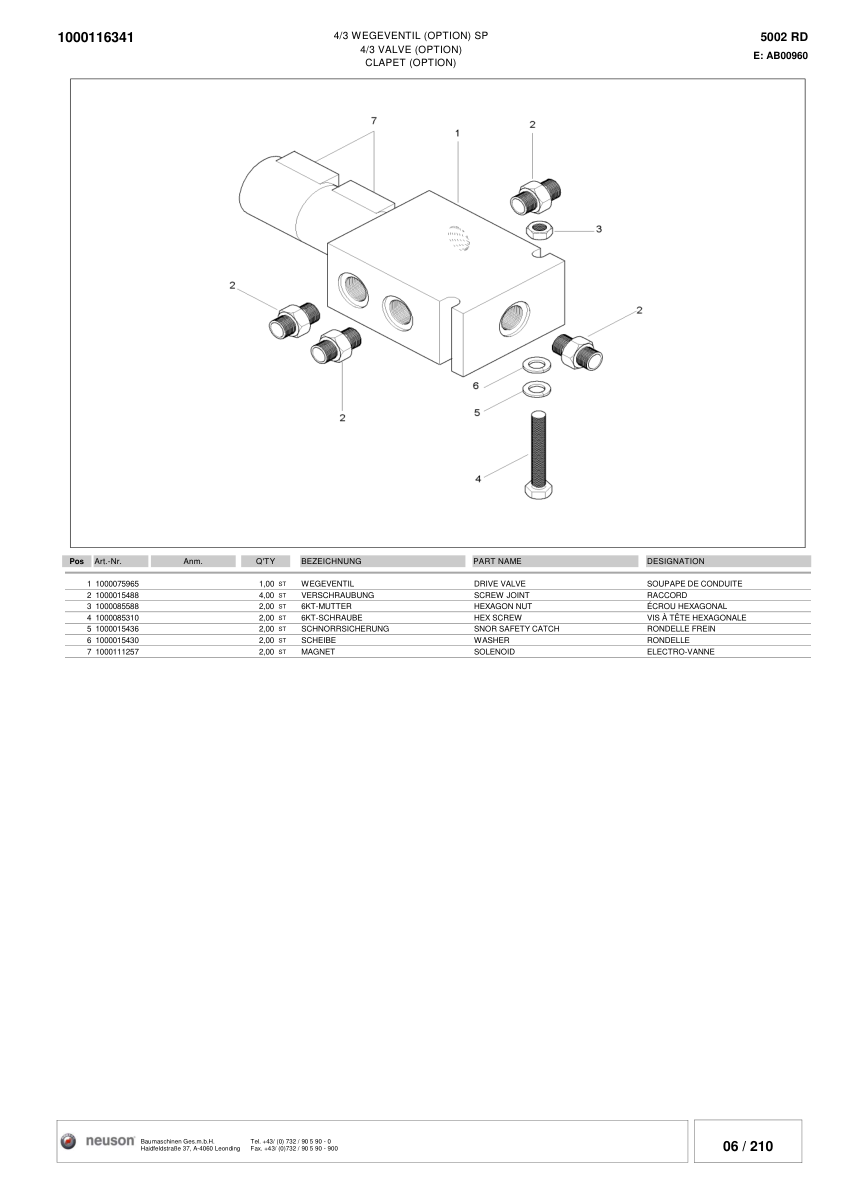 Wacker Neuson 5002RD Excavator Parts Catalog SN from 000989 1998 AA00023 v10.2 - Image 19