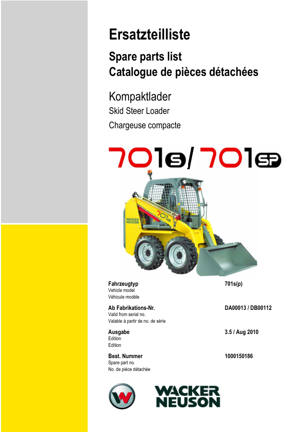 Wacker Neuson 701S SP Skid Steer Loader Parts Catalog - Image 2