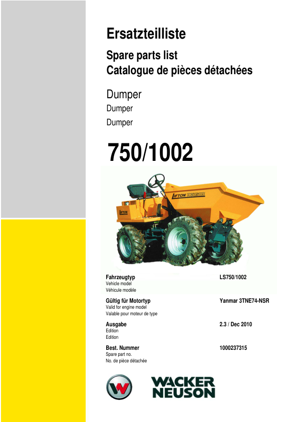 Wacker Neuson 750 1002 Dumper Parts Catalog - Image 2