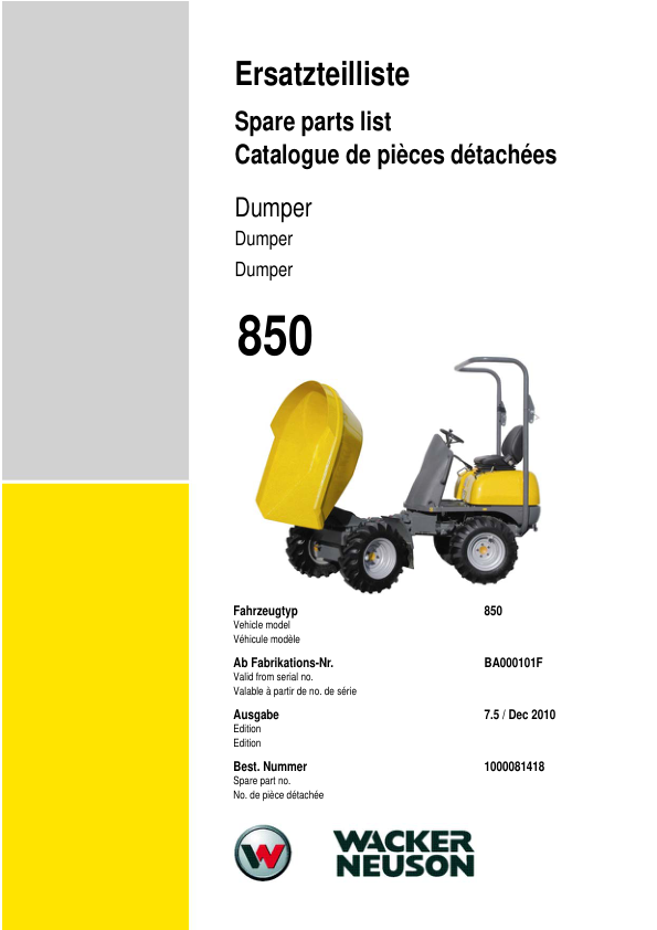 Wacker Neuson 850 Dumper Parts Catalog - Image 2