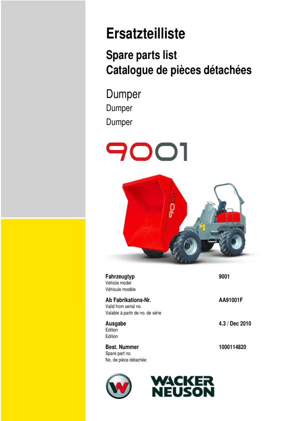 Wacker Neuson 9001 Dumper Parts Catalog SN from AA91001F v4.3 - Image 2