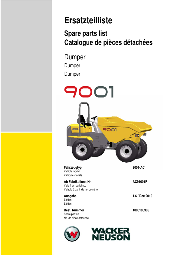 Wacker Neuson 9001 Dumper Parts Catalog SN from AC91001F v1.6 - Image 2