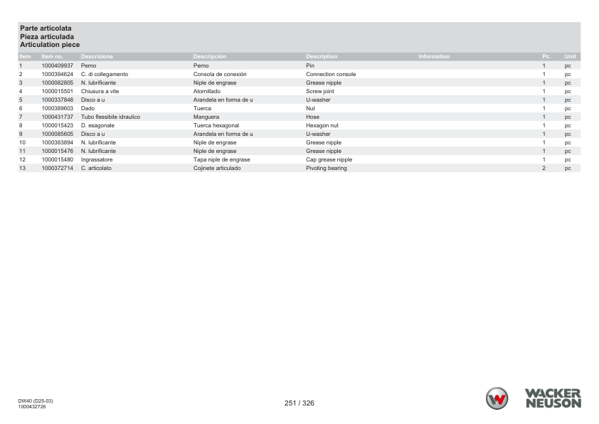 Wacker Neuson DW40 Dumper Parts Catalog SN from WNCD2503APAL00161 v1.2 - Image 19