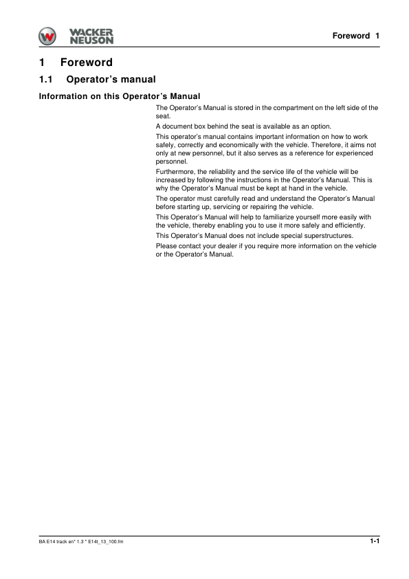 Wacker Neuson ET65 ET90 EZ80 Excavators Operators Manual LPAL CPAL v1.3 - Image 3