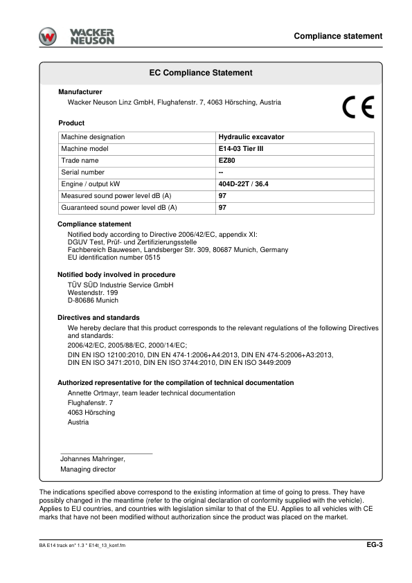 Wacker Neuson ET65 ET90 EZ80 Excavators Operators Manual LPAL CPAL v1.3 - Image 10