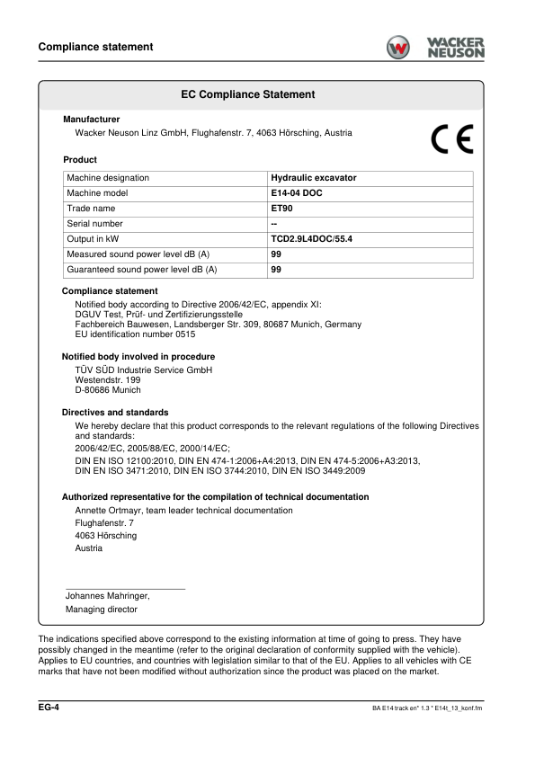 Wacker Neuson ET65 ET90 EZ80 Excavators Operators Manual LPAL CPAL v1.3 - Image 11