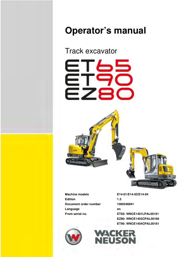 Wacker Neuson ET65 ET90 EZ80 Excavators Operators Manual LPAL CPAL v1.3 - Image 2