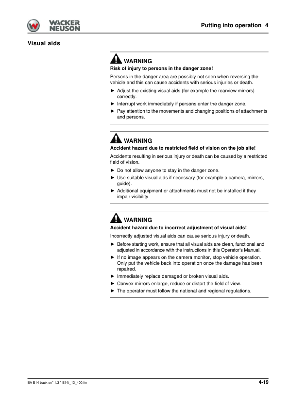 Wacker Neuson ET65 ET90 EZ80 Excavators Operators Manual LPAL CPAL v1.3 - Image 22