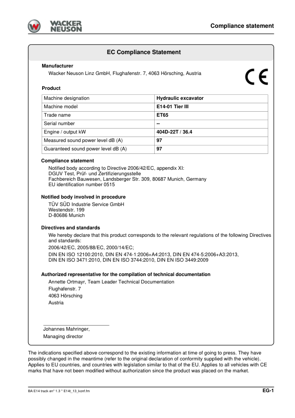 Wacker Neuson ET65 ET90 EZ80 Excavators Operators Manual LPAL CPAL v1.3 - Image 8