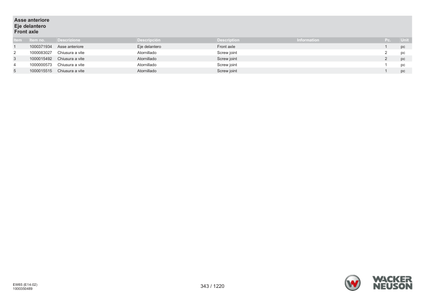 Wacker Neuson EW65 Excavator Parts Catalog SN from WNCE1402LPAL00161 v3.2 - Image 19