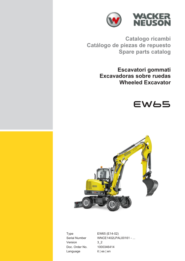 Wacker Neuson EW65 Excavator Parts Catalog SN from WNCE1402LPAL00161 v3.2 - Image 2