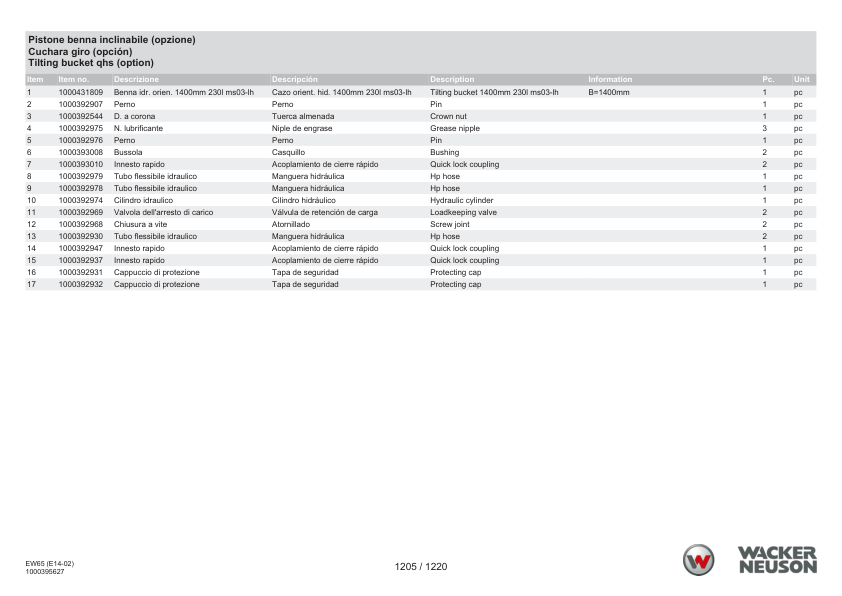 Wacker Neuson EW65 Excavator Parts Catalog SN from WNCE1402LPAL00161 v3.2 - Image 15