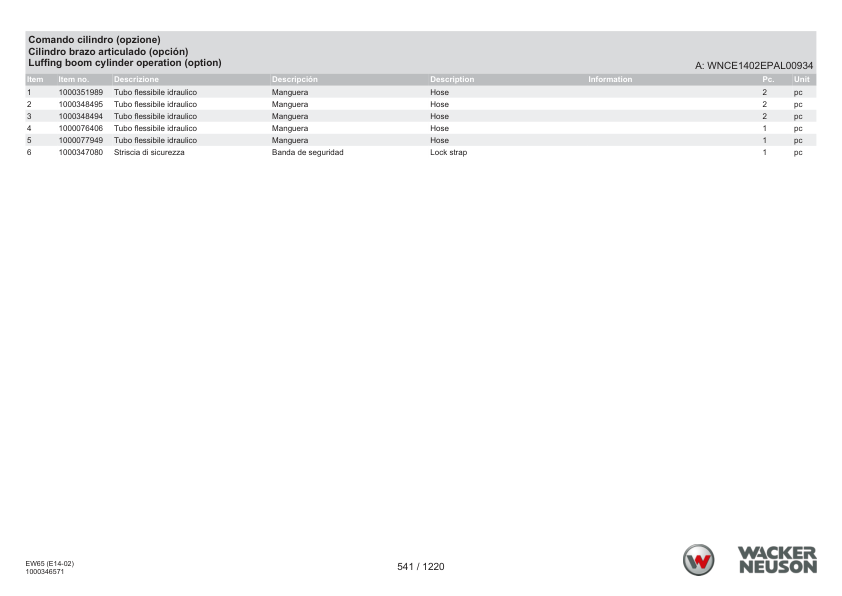 Wacker Neuson EW65 Excavator Parts Catalog SN from WNCE1402LPAL00161 v3.2 - Image 22