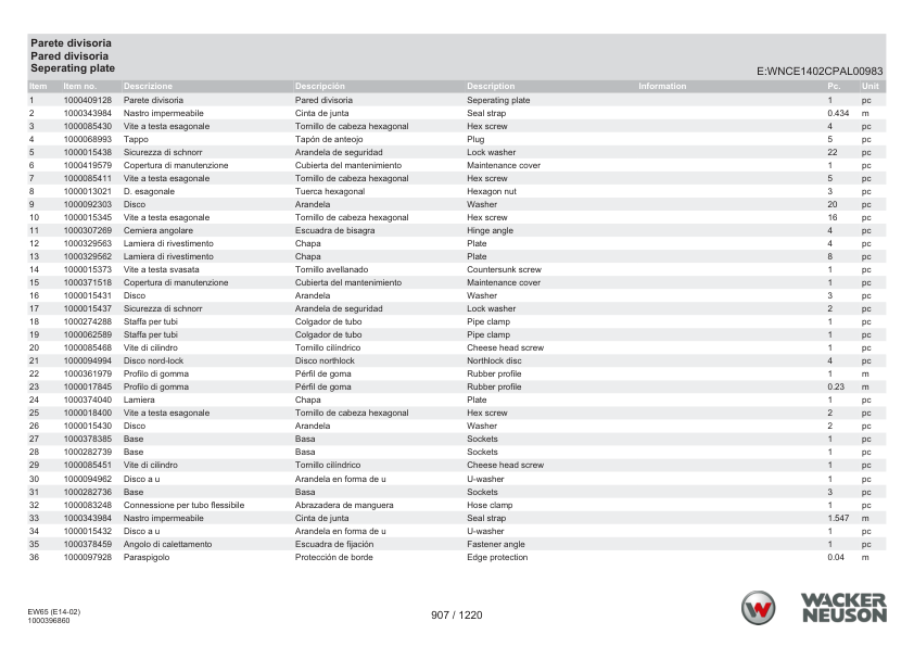Wacker Neuson EW65 Excavator Parts Catalog SN from WNCE1402LPAL00161 v3.2 - Image 25