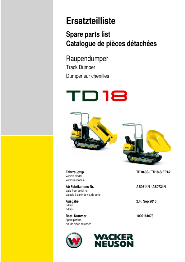 Wacker Neuson TD18 Dumper Parts Catalog Rev 2 - Image 2