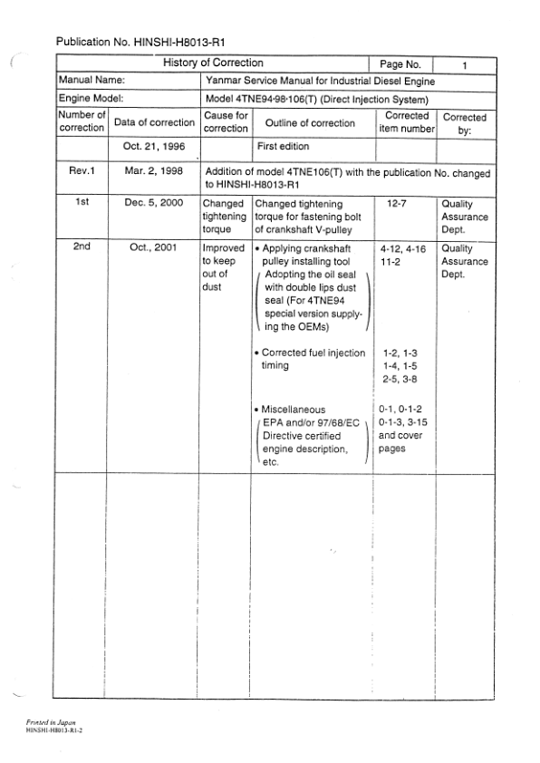 Yanmar 4TNE94 98 106 T Industrial Diesel Engine Service manual - Image 6