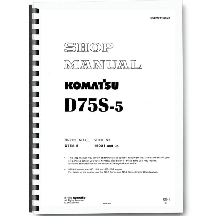 Komatsu D75S-5 Crawer Loaders Workshop Manual SN 15001 and UP Printed Book