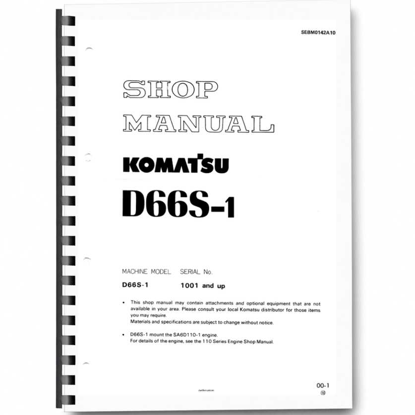 Komatsu D66S-1 Crawer Loaders Workshop Manual SN 1001 and UP Printed Book