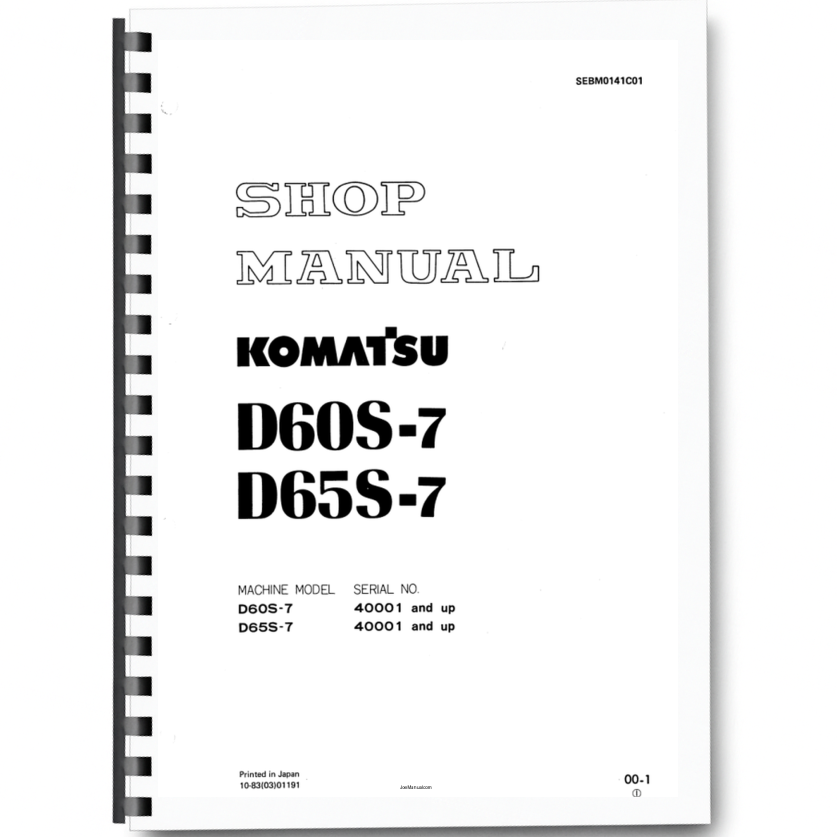 Komatsu D60S-7 D65S-7 Crawer Loaders Workshop Manual SN 4001 and UP Printed Book