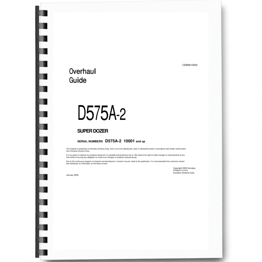 Komatsu D575A-2 Bulldozer Overhaul Guide SN 10001 and UP Printed Book