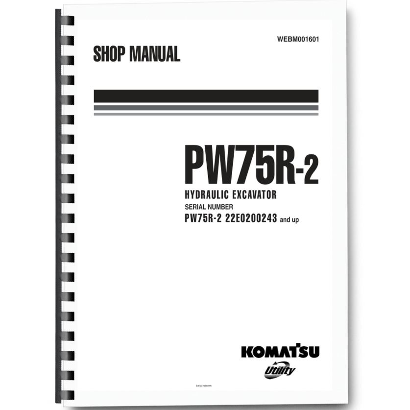 Komatsu PW75R-2 Wheeled Excavator Workshop Manual SN 22E0200243 and UP Printed Book