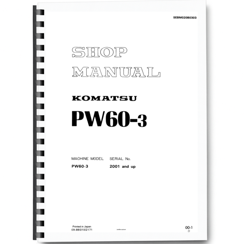 Komatsu PW60-3 Wheeled Excavator Workshop Manual SN 2001 and UP Printed Book